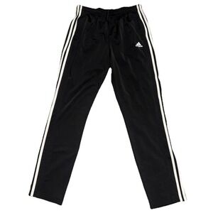 Adidas Track Pants Men's Large Black 3 Stripe Drawstring Prime Green Jogger